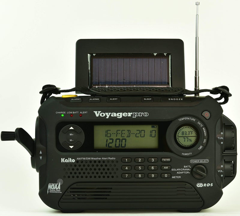 Kaito راديو كايتو KA600L للطوارئ 5 طرق يعمل بالطاقة AM/FM/SW NOAA مع تنبيه الطقس، يعمل بالطاقة الشمسية، ومولد دينامو، ومصباح يدوي ومصباح قراءة، راديو رقمي مع لوحة شمسية (أسود) - Image 1